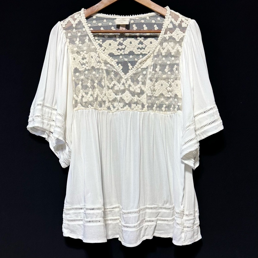 KNOX ROSE Boho Lace Yoke Peasant Blouse Cottagecore Fairy Poetcore M